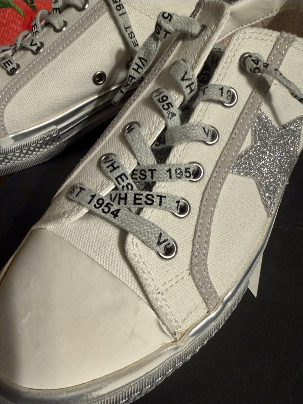 Vintage Havana Cream Canvas Sneakers with Silver Glitter Star
